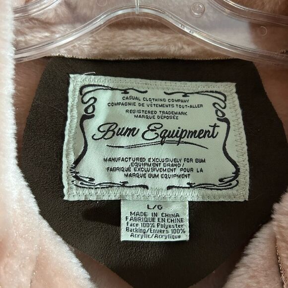 Vintage Bum Equipment Faux Suede Brown Jacket with Pink Faux Fur Accents Large - Picture 10 of 15